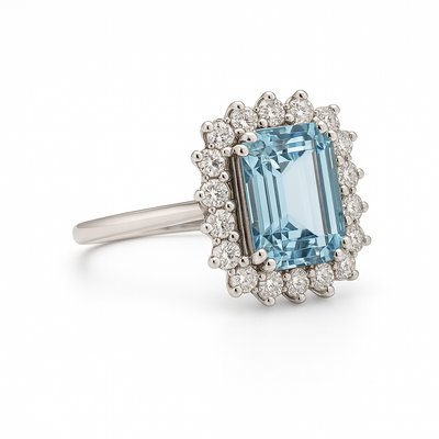 Anello con acquamarina e diamanti