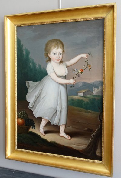 Porträt eines Kindes als Flora oder Ceres, Öl auf Leinwand Empire signiert Joseph Rosie 1801 - 115cm x 81cm