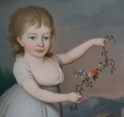 Porträt eines Kindes als Flora oder Ceres, Öl auf Leinwand Empire signiert Joseph Rosie 1801 - 115cm x 81cm