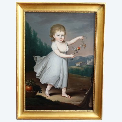 Porträt eines Kindes als Flora oder Ceres, Öl auf Leinwand Empire signiert Joseph Rosie 1801 - 115cm x 81cm