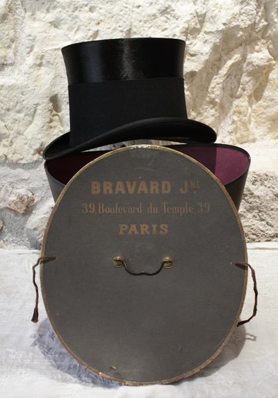 Cappello a cilindro e scatola originale, Bravard, fine XIX secolo