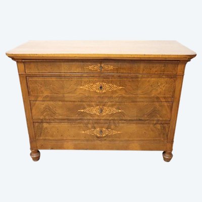 Commode ancienne en noyer incrusté, Italie, 19e siècle