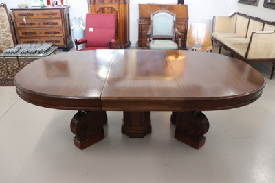 Table à manger ovale à rallonge en noyer du 19e siècle, longueur Mt 7.80