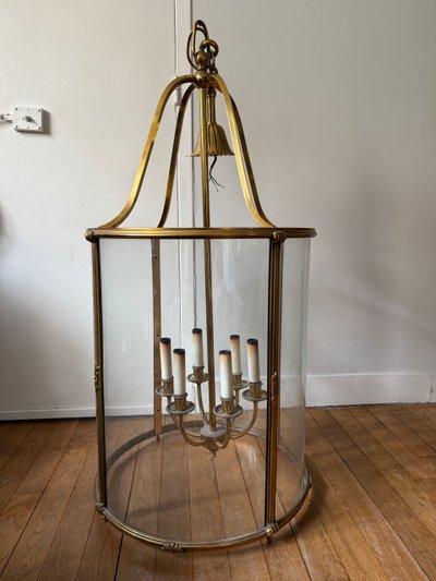 Grande lanterna in bronzo e ottone dorato in stile Luigi XVI
