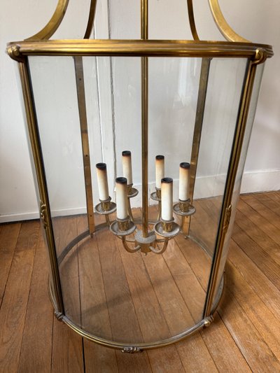 Grande lanterna in bronzo e ottone dorato in stile Luigi XVI