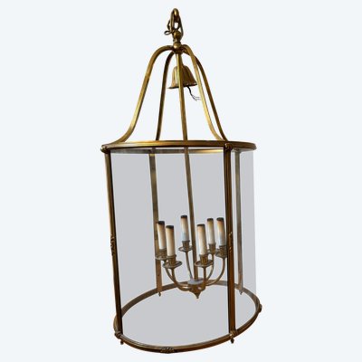 Grande lanterna in bronzo e ottone dorato in stile Luigi XVI