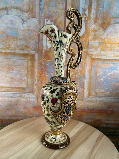 Orientalist openwork earthenware vase signed Josef Steidl - Vienna, late 19th century