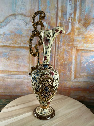 Orientalist openwork earthenware vase signed Josef Steidl - Vienna, late 19th century