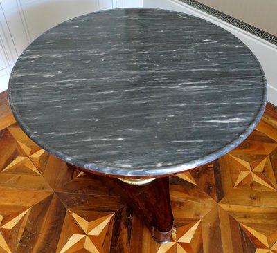 Empire period tripod pedestal table, mahogany and Turquin blue marble