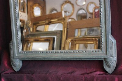 55 x 88 cm Antique carved wood mirror with patina in the Louis XVI Directoire style