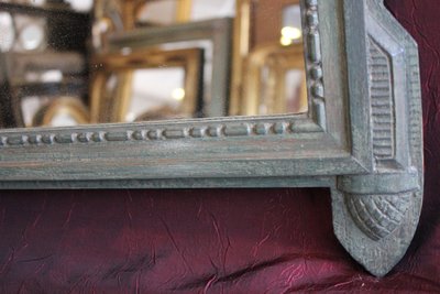 55 x 88 cm Antique carved wood mirror with patina in the Louis XVI Directoire style