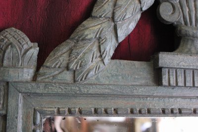 55 x 88 cm Antique carved wood mirror with patina in the Louis XVI Directoire style