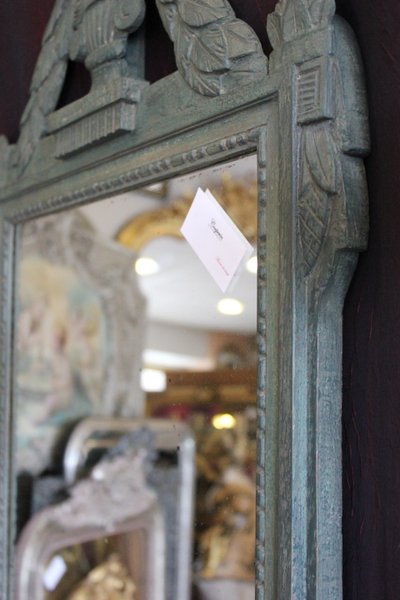 55 x 88 cm Antique carved wood mirror with patina in the Louis XVI Directoire style