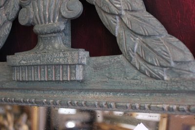 55 x 88 cm Antique carved wood mirror with patina in the Louis XVI Directoire style
