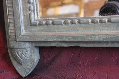55 x 88 cm Antique carved wood mirror with patina in the Louis XVI Directoire style