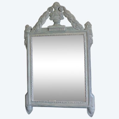 55 x 88 cm Antique carved wood mirror with patina in the Louis XVI Directoire style