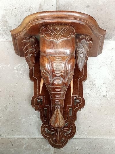Ancienne console d applique étagère éléphant bois sculpté 