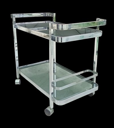 Trolley bar cart chrome smoked glass design 1970