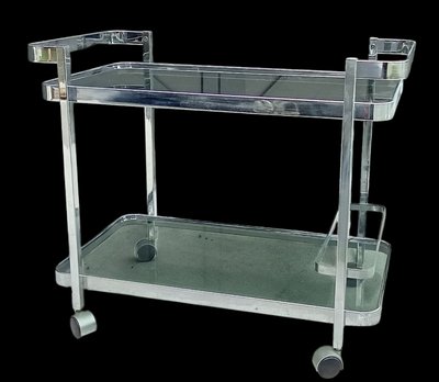 Trolley bar cart chrome smoked glass design 1970