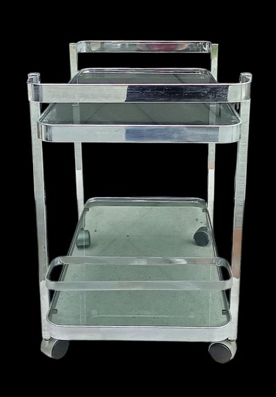 Trolley bar cart chrome smoked glass design 1970