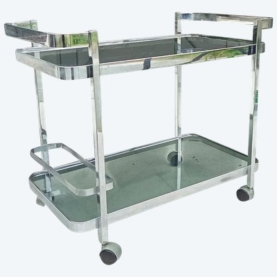 Trolley bar cart chrome smoked glass design 1970