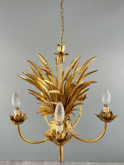 Gilded metal chandelier decorated with wheat sheaves , 20th Century