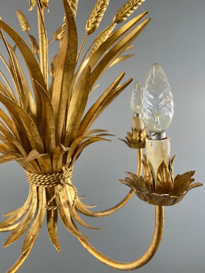Gilded metal chandelier decorated with wheat sheaves , 20th Century