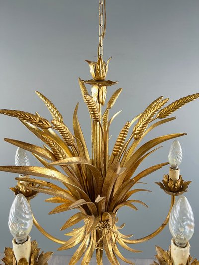 Gilded metal chandelier decorated with wheat sheaves , 20th Century