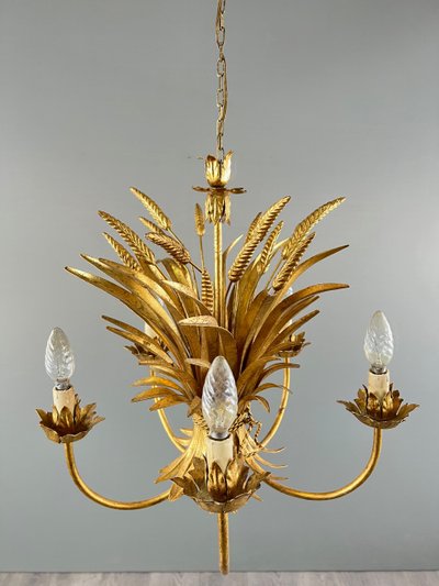 Gilded metal chandelier decorated with wheat sheaves , 20th Century