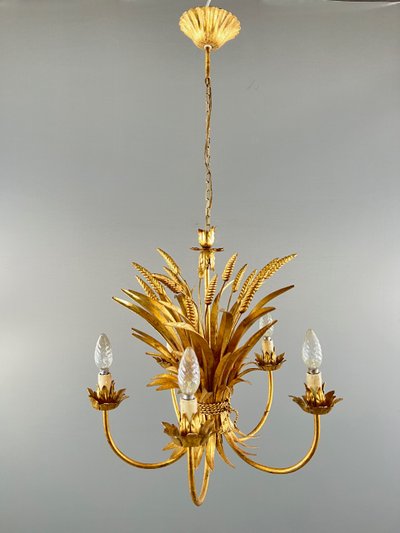 Gilded metal chandelier decorated with wheat sheaves , 20th Century