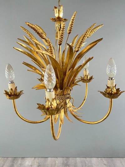 Gilded metal chandelier decorated with wheat sheaves , 20th Century