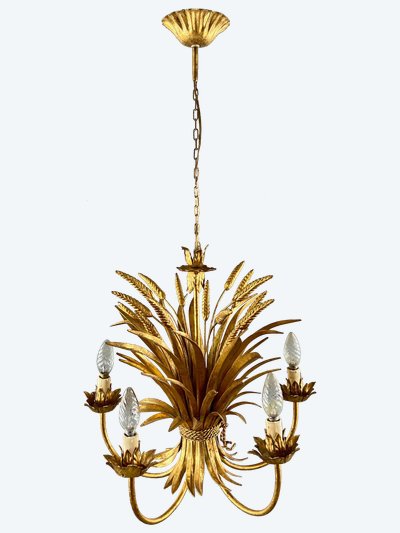 Gilded metal chandelier decorated with wheat sheaves , 20th Century