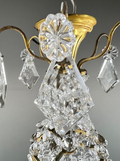 Lampadario a cesto in cristallo e bronzo dorato, stile Luigi XVI, fine XIX secolo