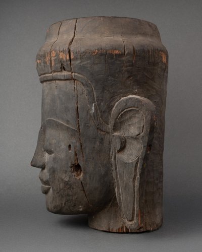 Carved Wooden Head, Cambodia, 19th Century