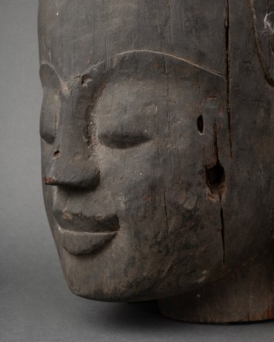 Carved Wooden Head, Cambodia, 19th Century