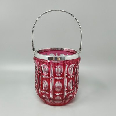 1960s Gorgeous Red Bohemian Cut Crystal Glass Cocktail Shaker With Ice Bucket. Made in Italy