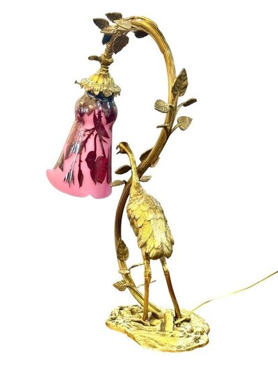 André Delatte Lampada da tavolo "Trampoliere e rose