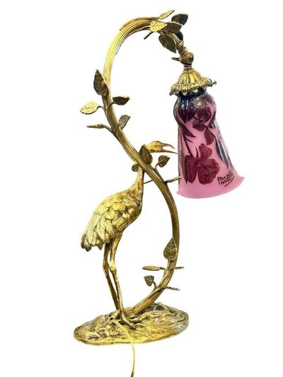 André Delatte Lampada da tavolo "Trampoliere e rose