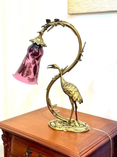 André Delatte Lampada da tavolo "Trampoliere e rose
