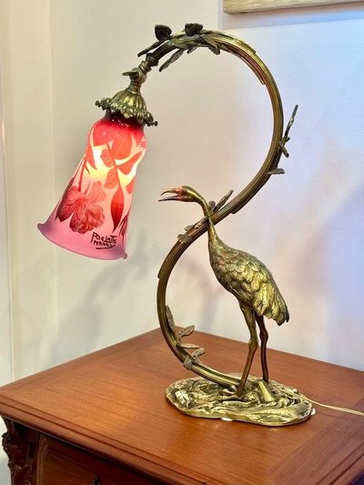 André Delatte Lampada da tavolo "Trampoliere e rose