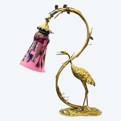 André Delatte Lampada da tavolo "Trampoliere e rose