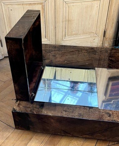 Aldo Tura (1909-1963). Large, low, square bar table, covered in parchment