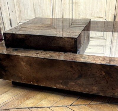 Aldo Tura (1909-1963). Large, low, square bar table, covered in parchment