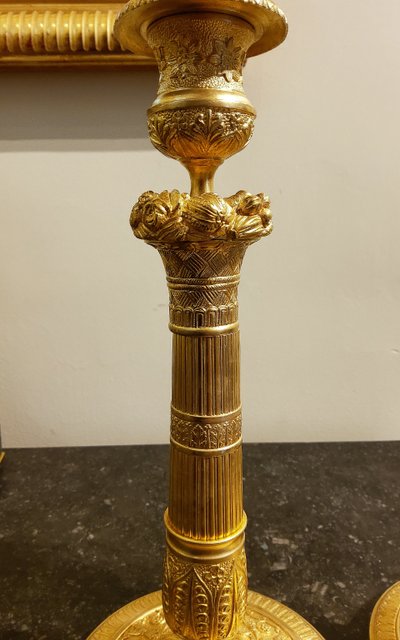 Pair of gilded and chased bronze Flambeaux Restoration 19th century