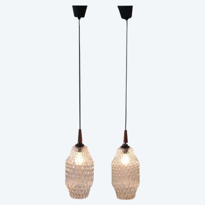 Lampade a sospensione in vetro di Murano, anni '60, set di 2