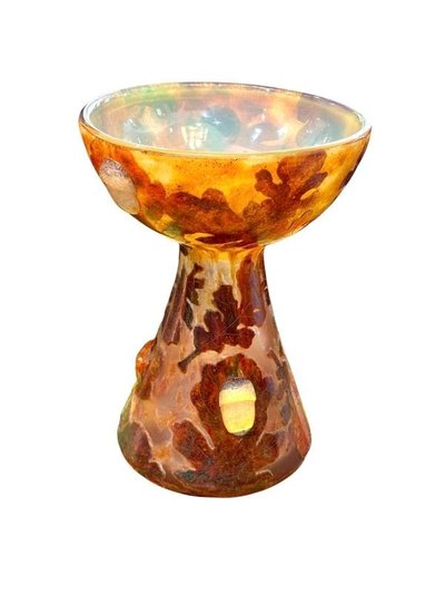 Daum Rare Calice Vase "Feuilles De Chênes Et Cabochons" (Eichenblätter und Cabochons)