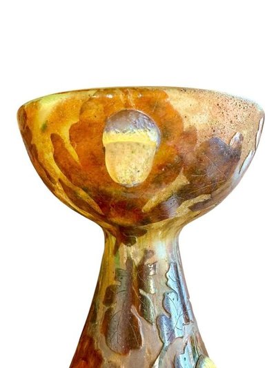 Daum Rare Calice Vase "Feuilles De Chênes Et Cabochons" (Eichenblätter und Cabochons)