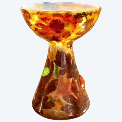 Daum Rare Calice Vase "Feuilles De Chênes Et Cabochons" (Eichenblätter und Cabochons)