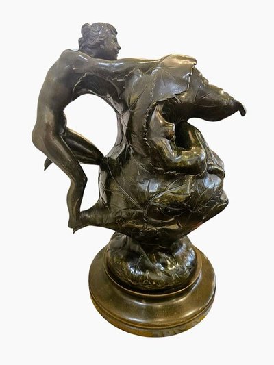 Jean Coulon Bronzeskulptur "Weinblätter Und Nymphen"