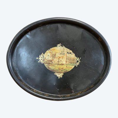 Napoleon III oval tray in painted sheet metal